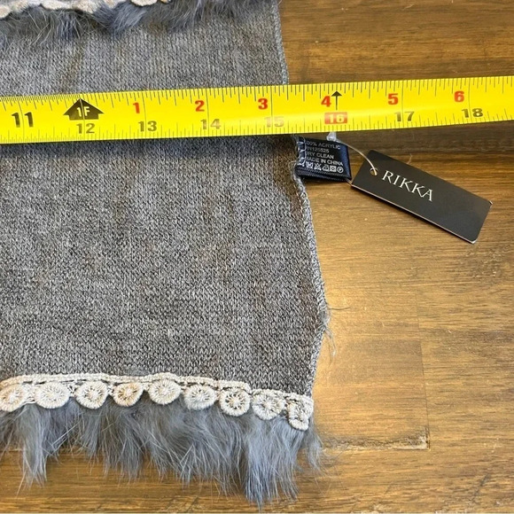 RIKKA Neutral Scarf Embroidery Faux Fur Trim 72 Inches Wrap - Picture 3 of 4